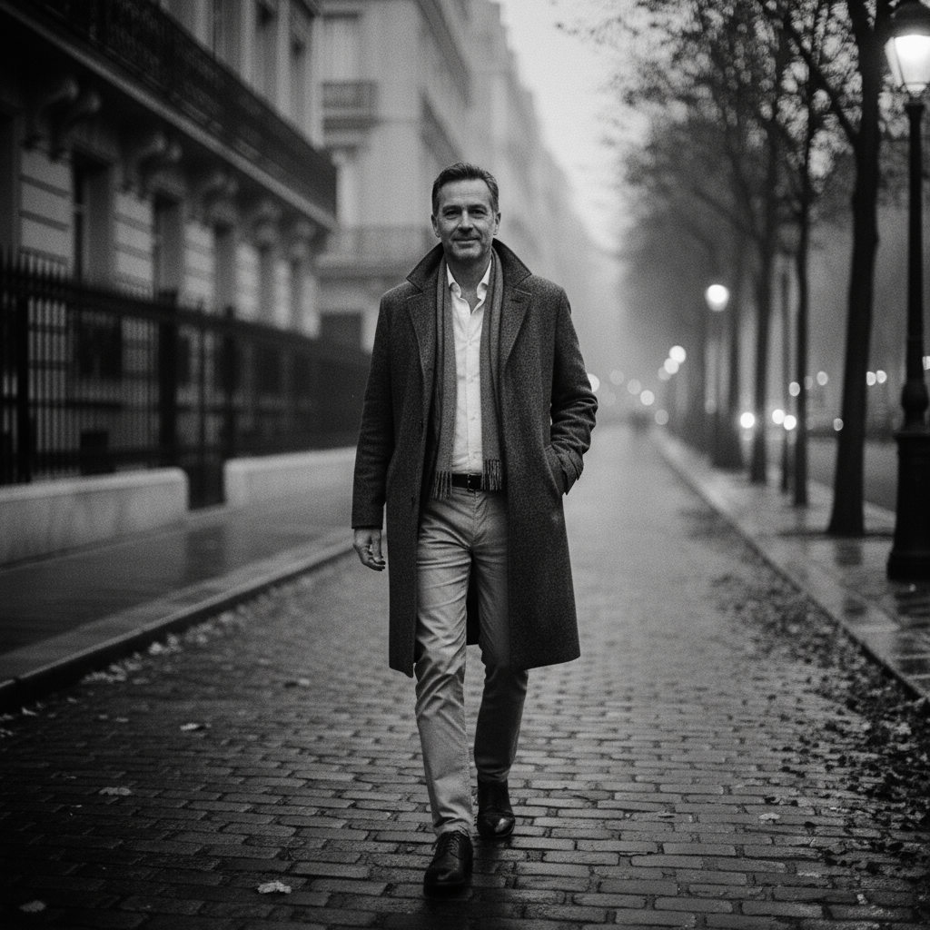 Elegancki mężczyzna w płaszczu – klasyka stylu i etykiety