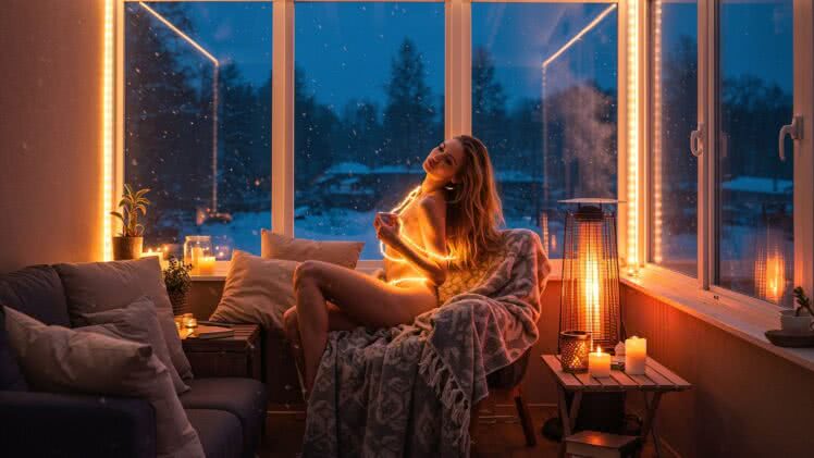 Zimowe wieczory na przeszklonym tarasie – ciepła oaza w środku zimy