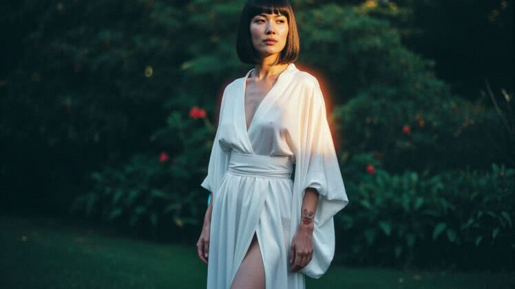 Porcelanowo-biała sukienka maxi z luksusowego jedwabiu habotai w stylu kimono – szczyt minimalistycznej elegancji