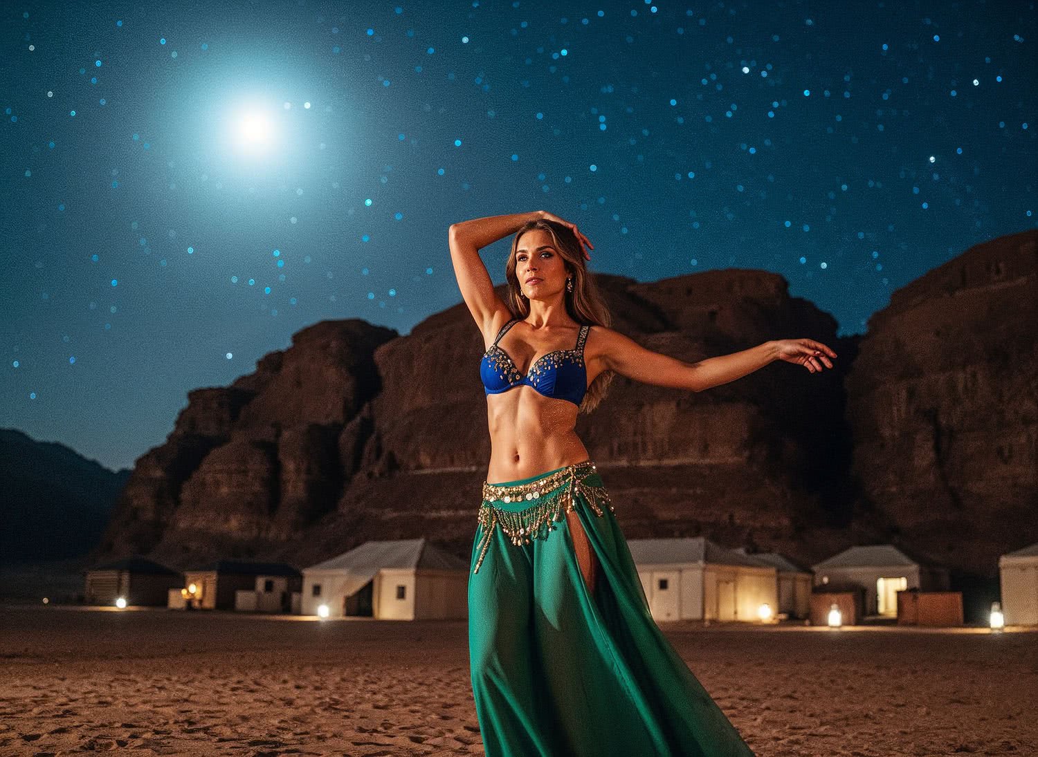 Zmysłowy taniec brzucha pod księżycem pustyni Wadi Rum – celebracja kobiecości w sercu Jordanii