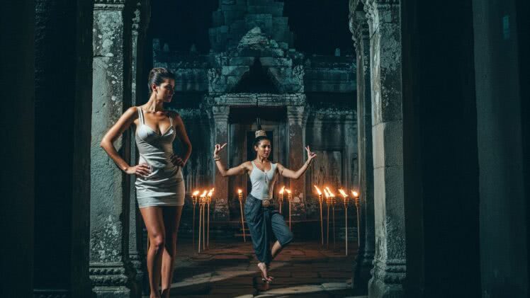 Odkrywanie sakralnego wdzięku w kambodżańskim tańcu Apsar wśród ruin Angkor Wat